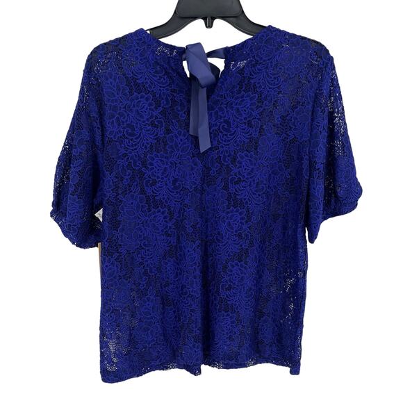 Halogen Blue Lace Tie Back Shirt Womens Size Medium Short Sleeves - Picture 4 of 7